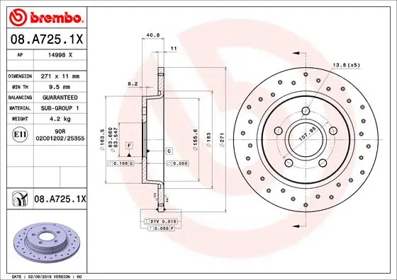 Brake Disc XTRA LINE - Xtra 08.A725.1X