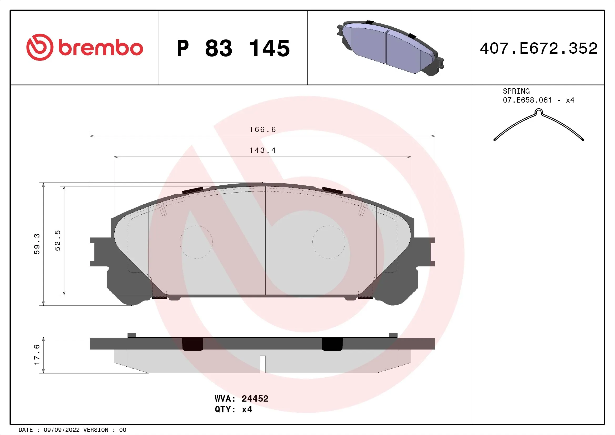 Brake Pad Set, disc brake PRIME LINE P 83 145