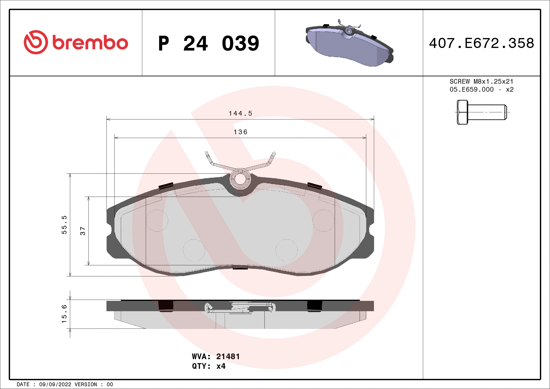 Brake Pad Set, disc brake PRIME LINE P 24 039