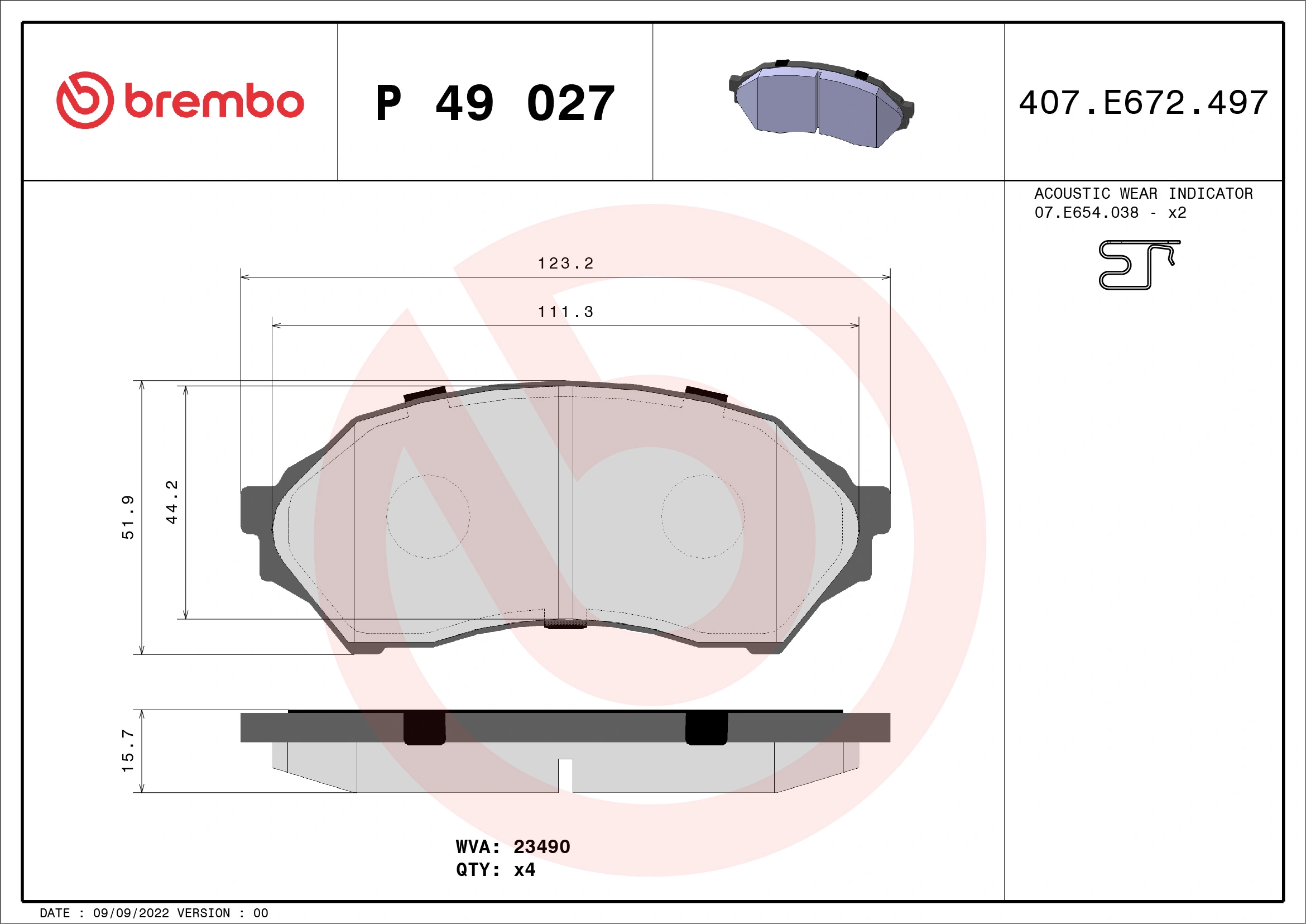 Brake Pad Set, disc brake PRIME LINE P 49 027