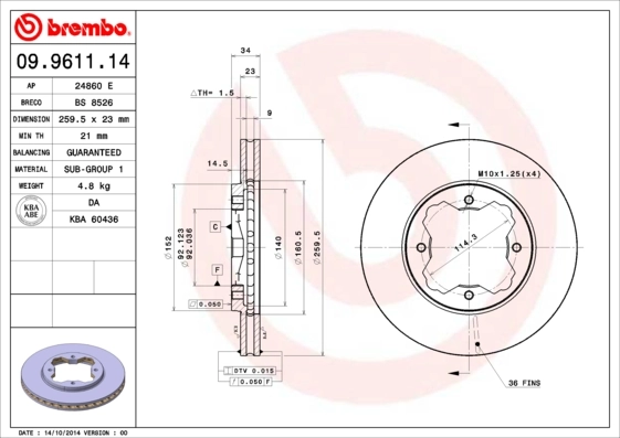 Brake Disc PRIME LINE 09.9611.14