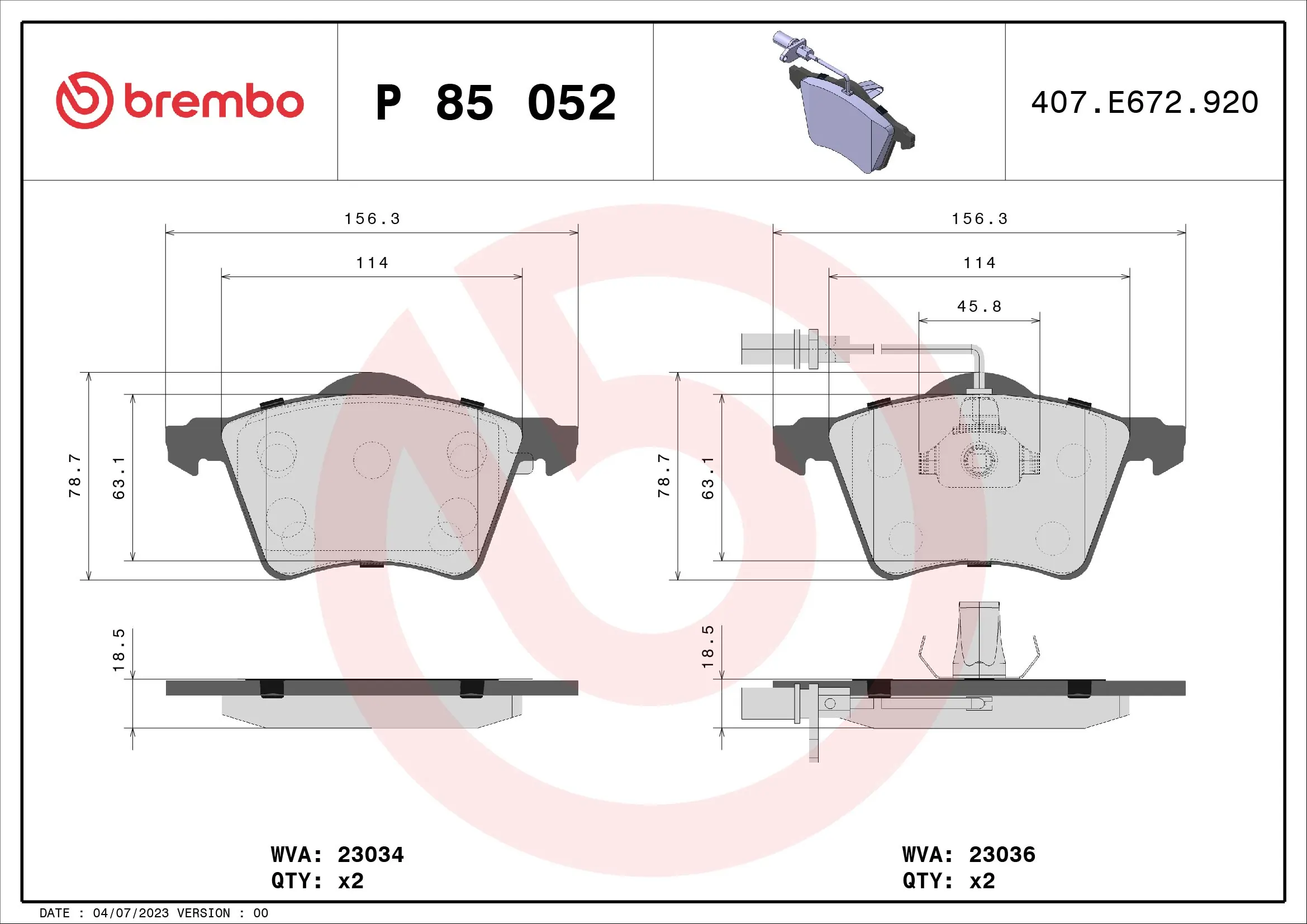 Brake Pad Set, disc brake PRIME LINE P 85 052