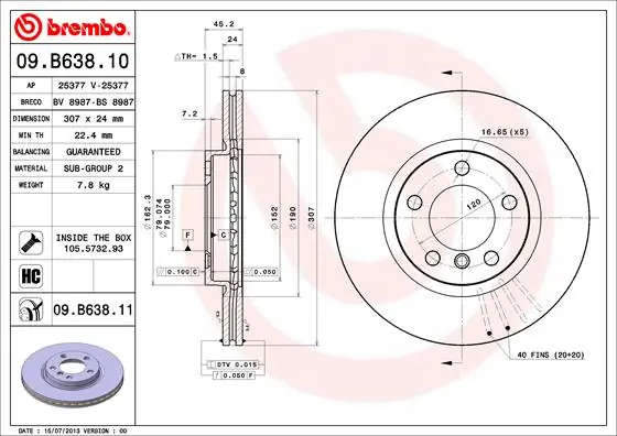 Brake Disc PRIME LINE - UV Coated 09.B638.11