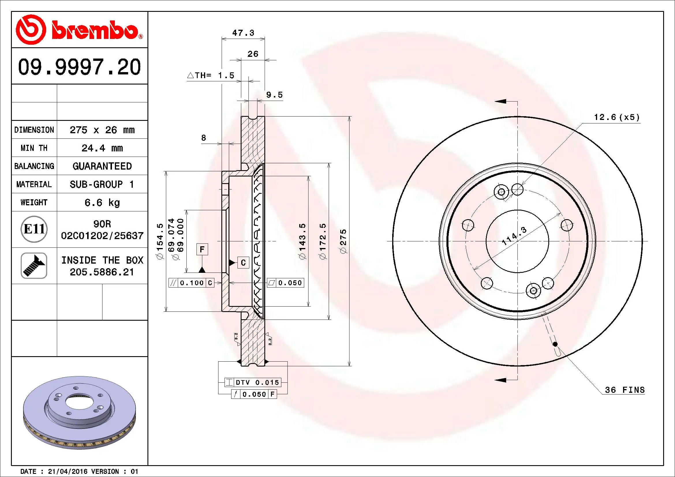 Brake Disc PRIME LINE 09.9997.20