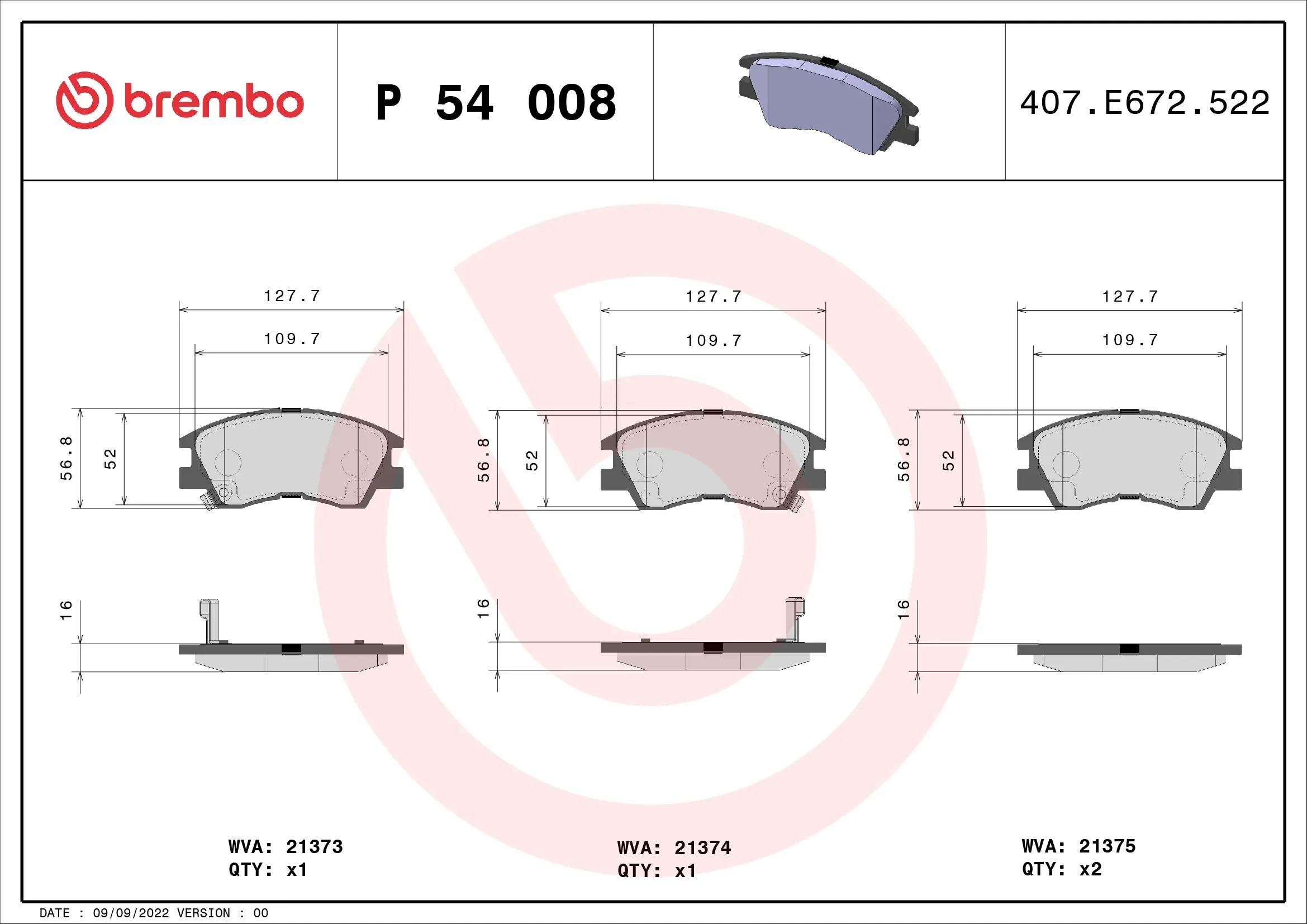 Brake Pad Set, disc brake PRIME LINE P 54 008