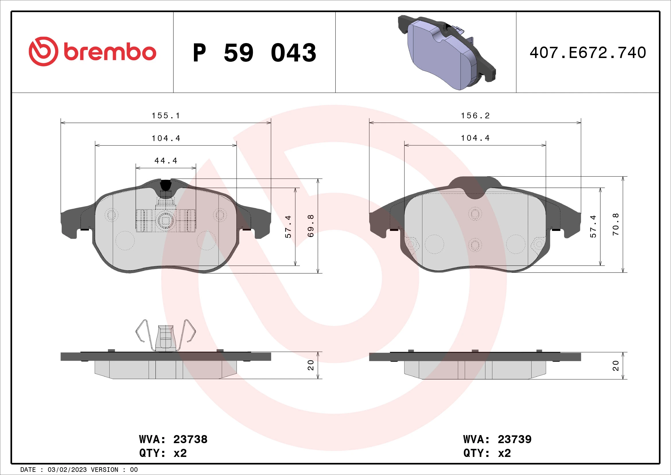 Brake Pad Set, disc brake PRIME LINE P 59 043