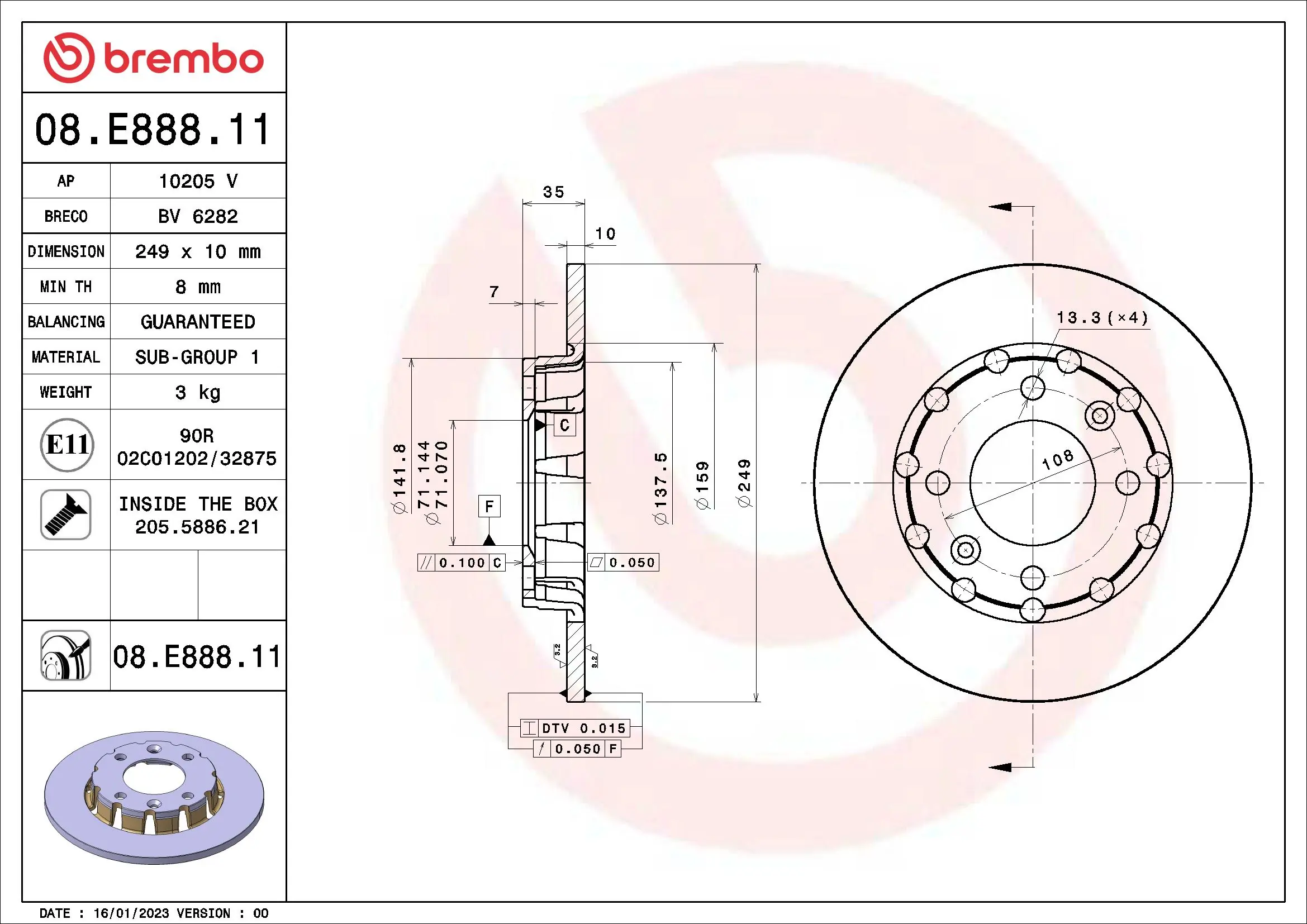Brake Disc PRIME LINE - UV Coated 08.E888.11