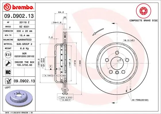 Brake Disc PRIME LINE - Composite 09.D902.13
