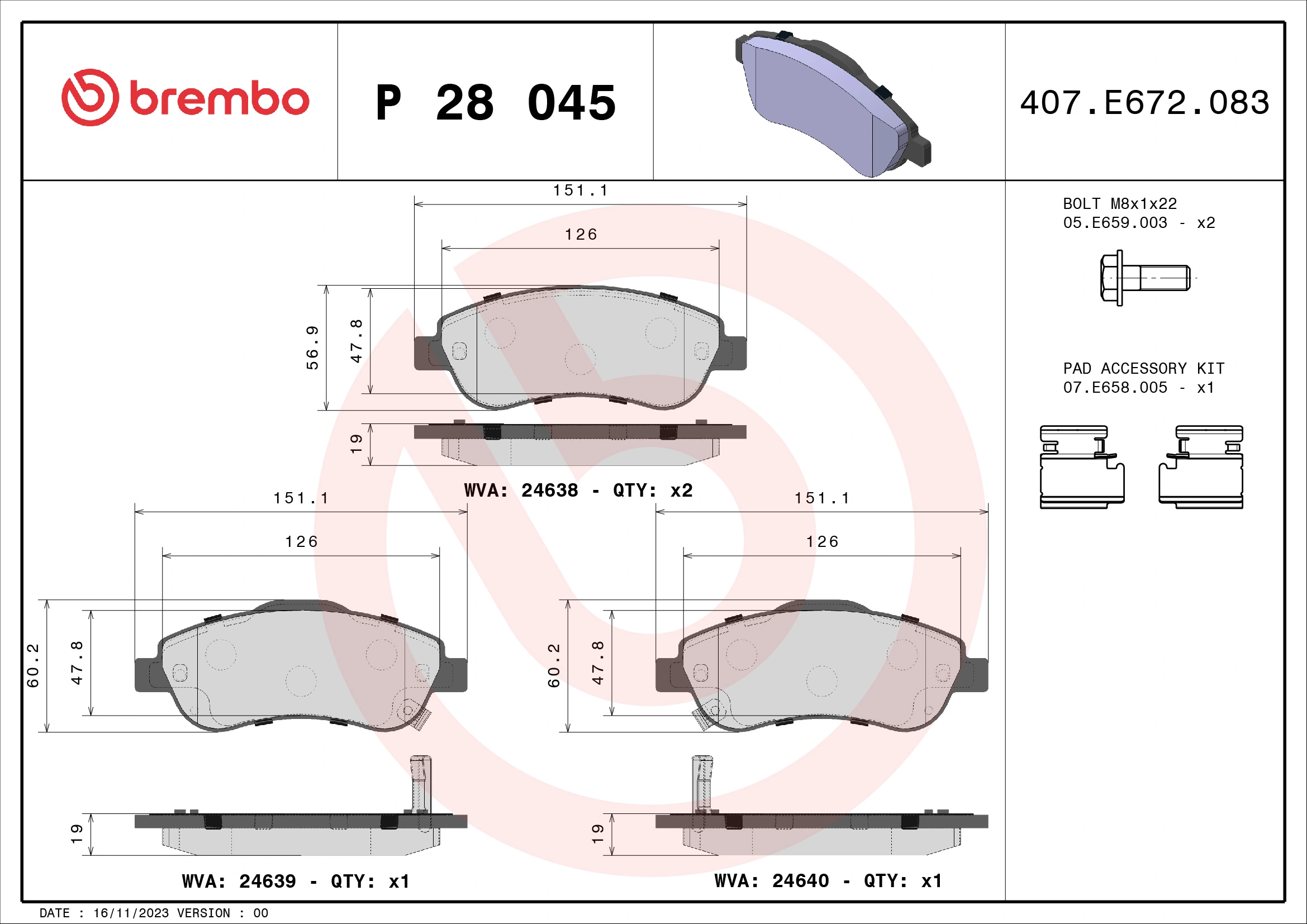 Brake Pad Set, disc brake PRIME LINE P 28 045