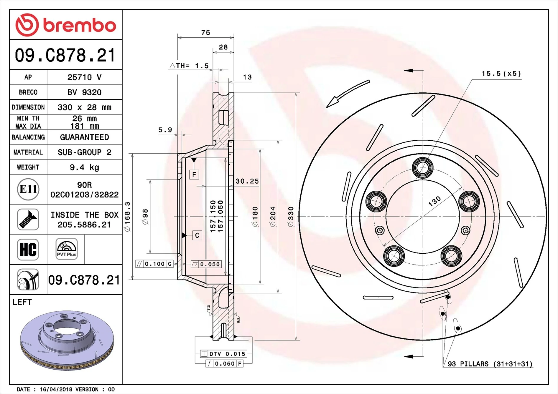 Brake Disc PRIME LINE - UV Coated 09.C878.21