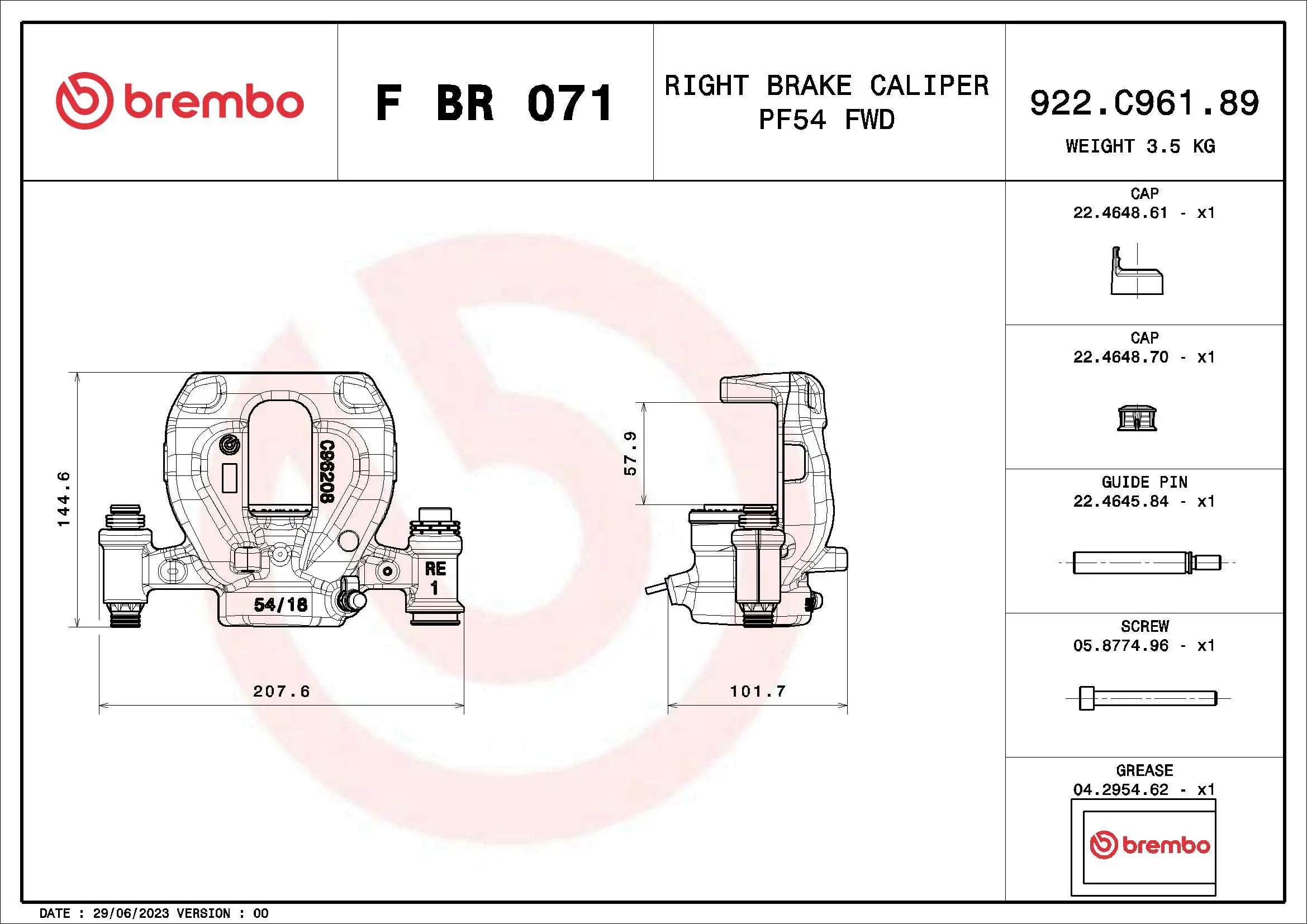 Brake Caliper PRIME LINE F BR 071