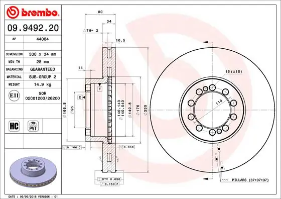 Brake Disc PRIME LINE 09.9492.20