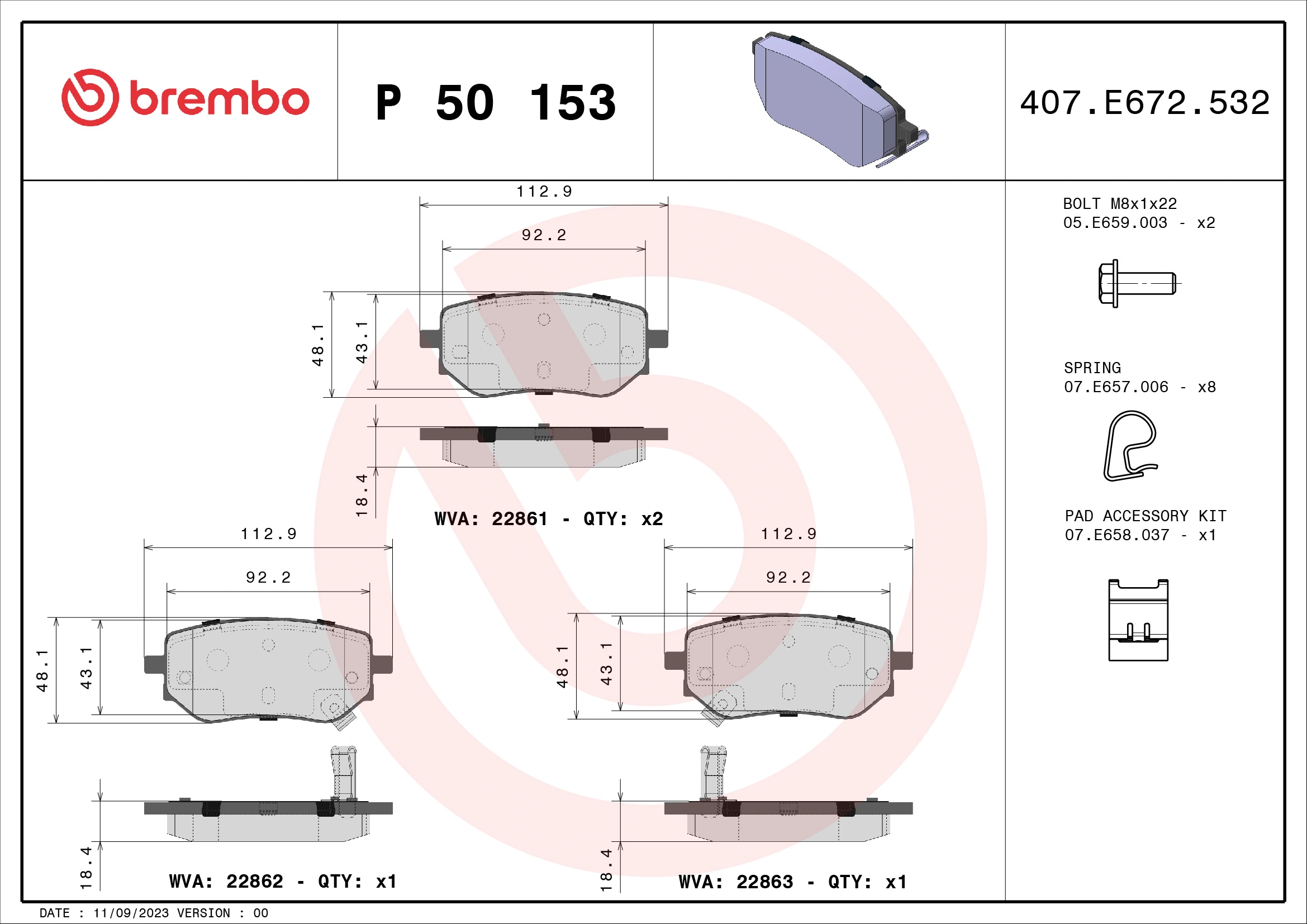 Brake Pad Set, disc brake PRIME LINE P 50 153