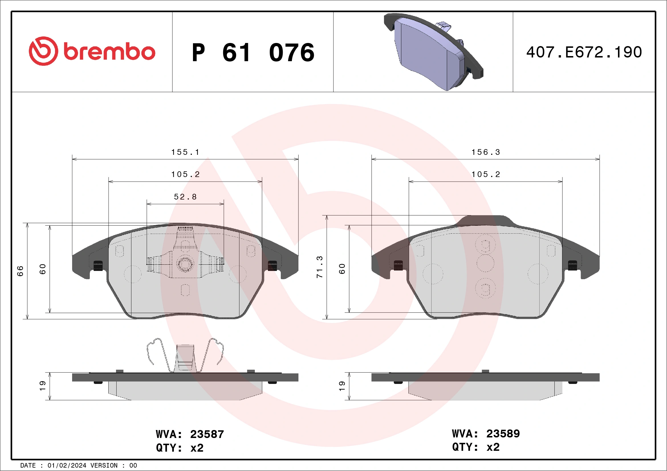 Brake Pad Set, disc brake PRIME LINE P 61 076