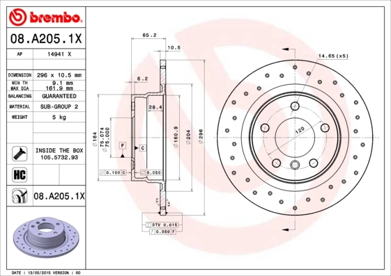 Brake Disc XTRA LINE - Xtra 08.A205.1X