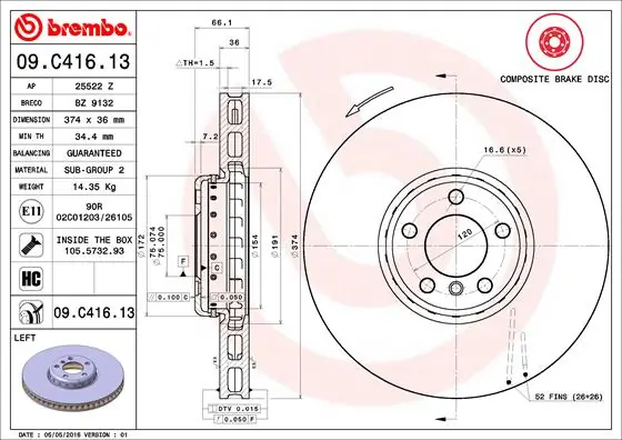 Brake Disc PRIME LINE - Composite 09.C416.13