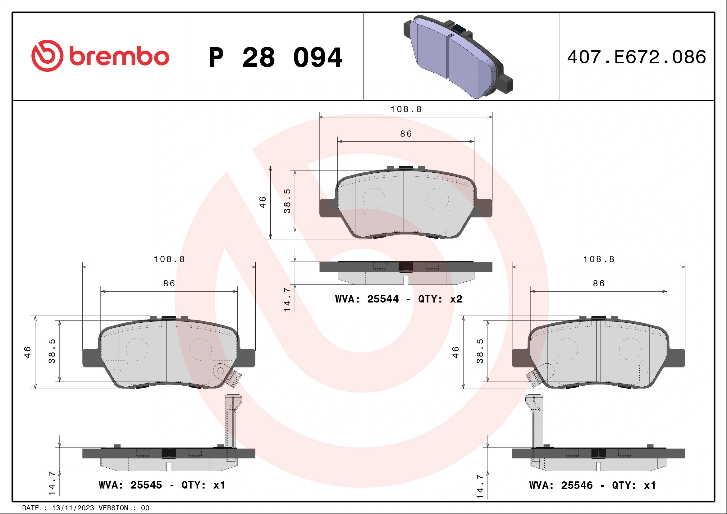 Brake Pad Set, disc brake PRIME LINE P 28 094