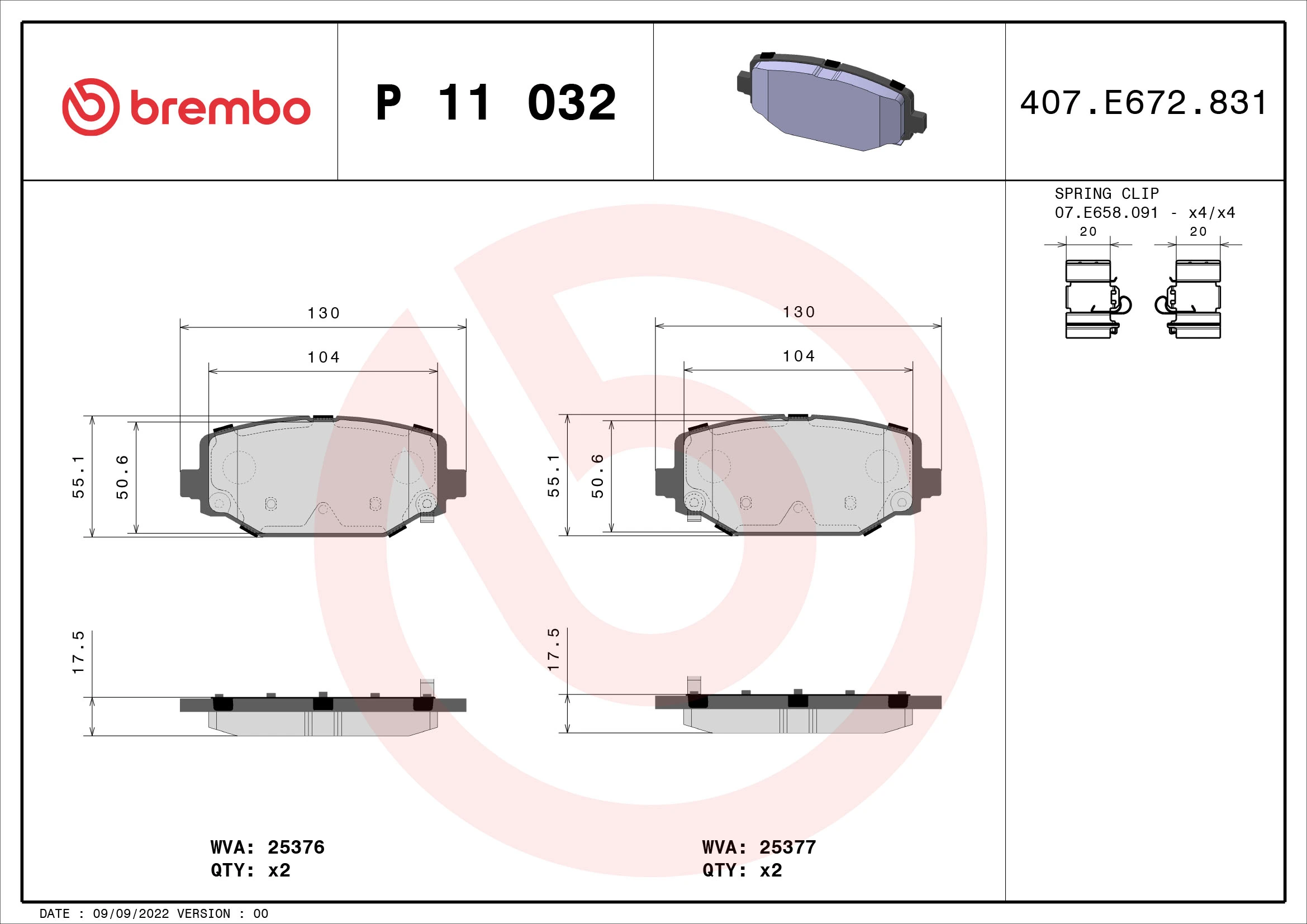 Brake Pad Set, disc brake PRIME LINE P 11 032