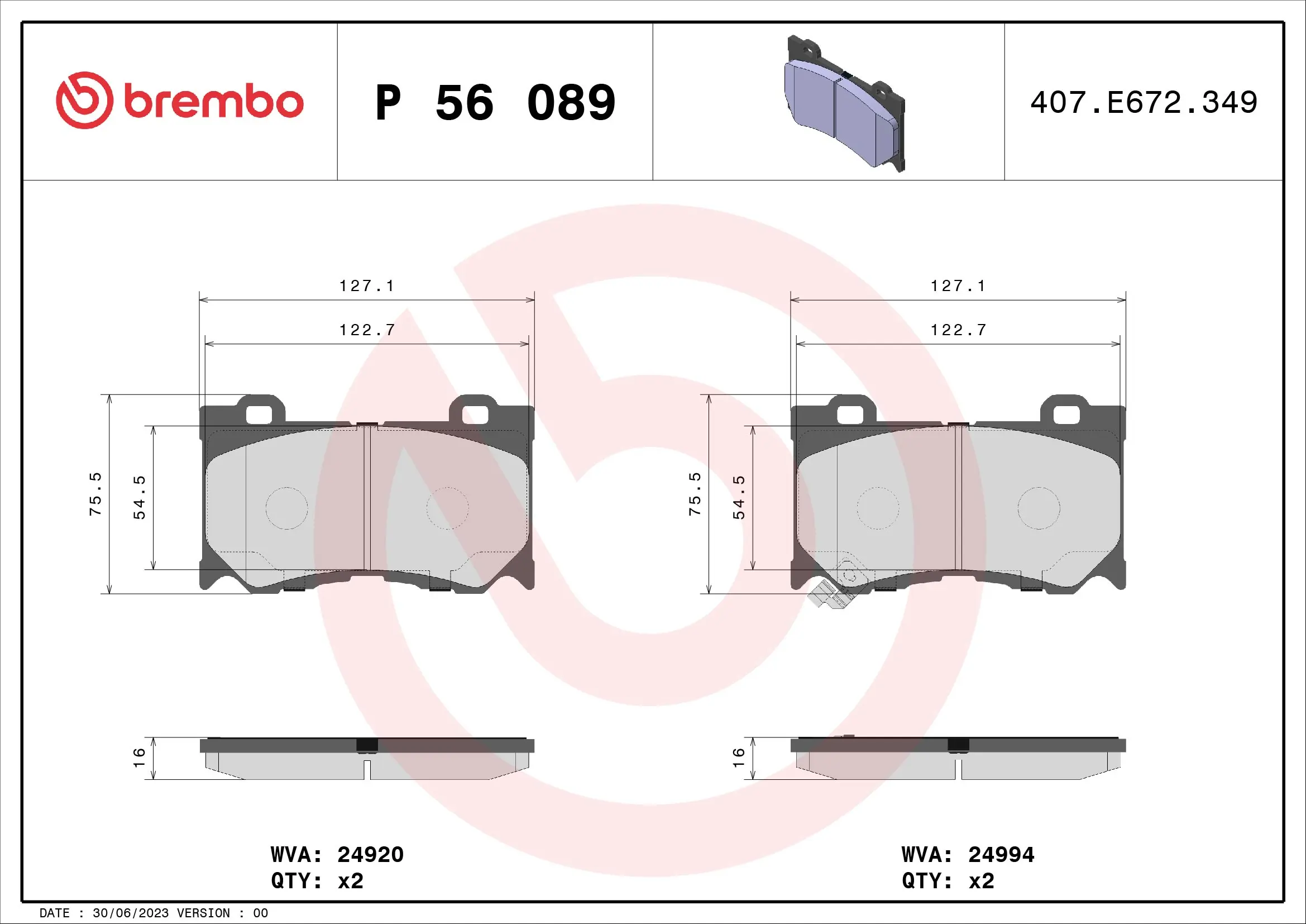 Brake Pad Set, disc brake PRIME LINE P 56 089