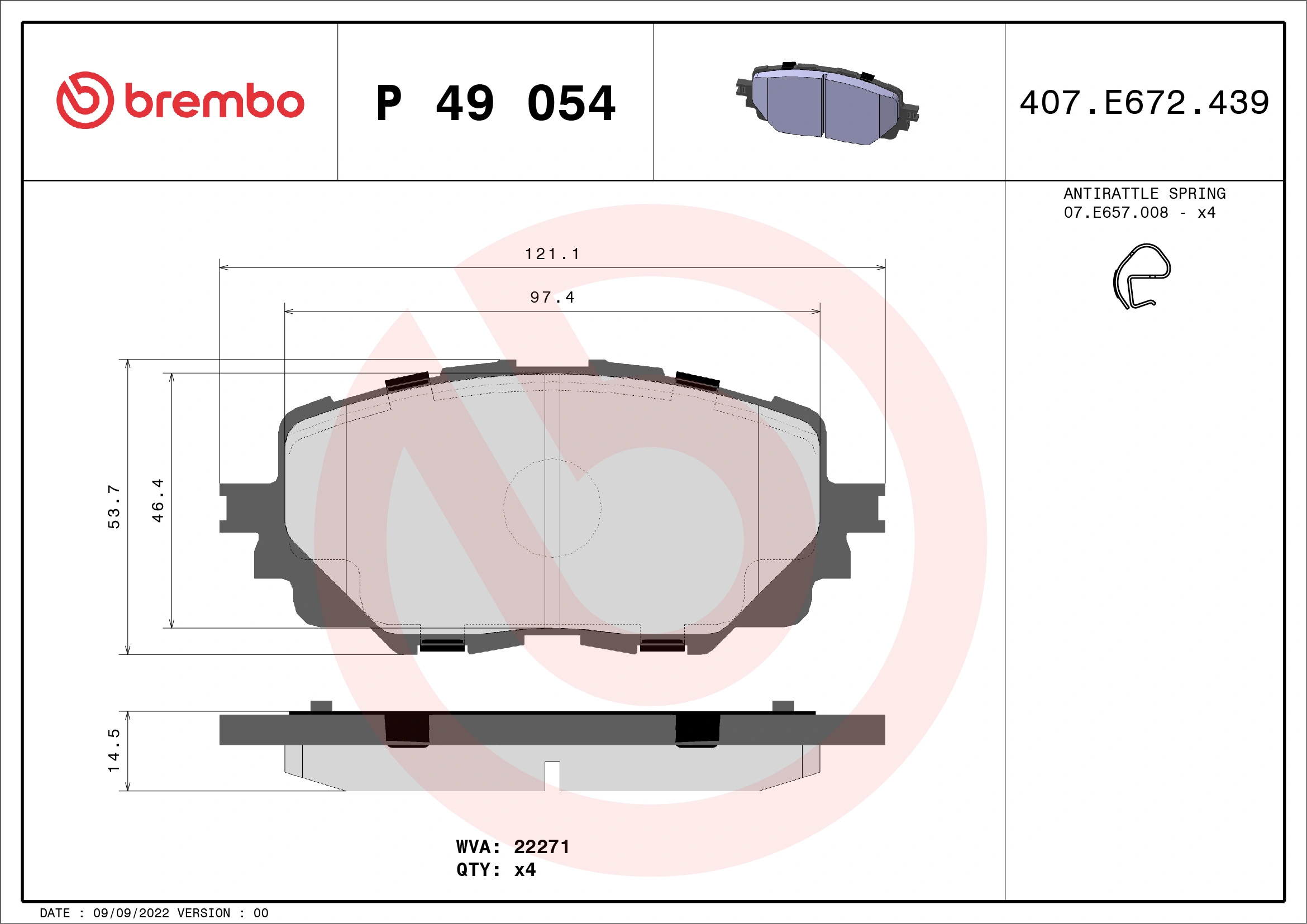 Brake Pad Set, disc brake PRIME LINE P 49 054