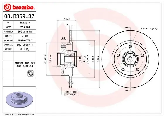 Brake Disc PRIME LINE - With Bearing Kit 08.B369.37
