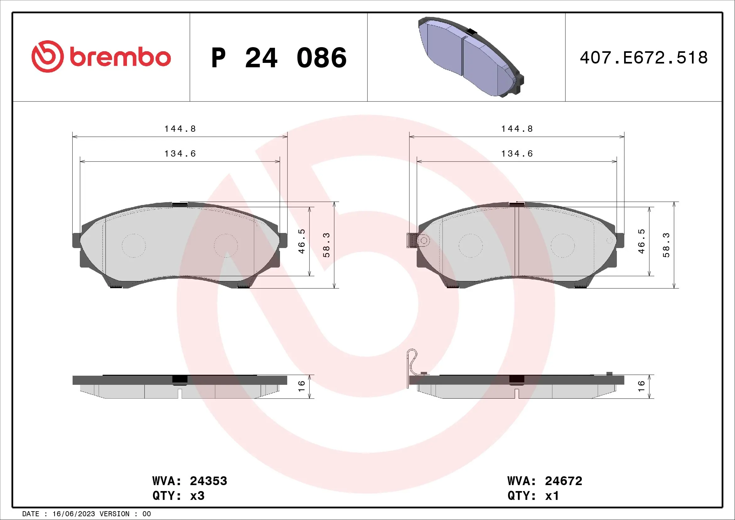 Brake Pad Set, disc brake PRIME LINE P 24 086