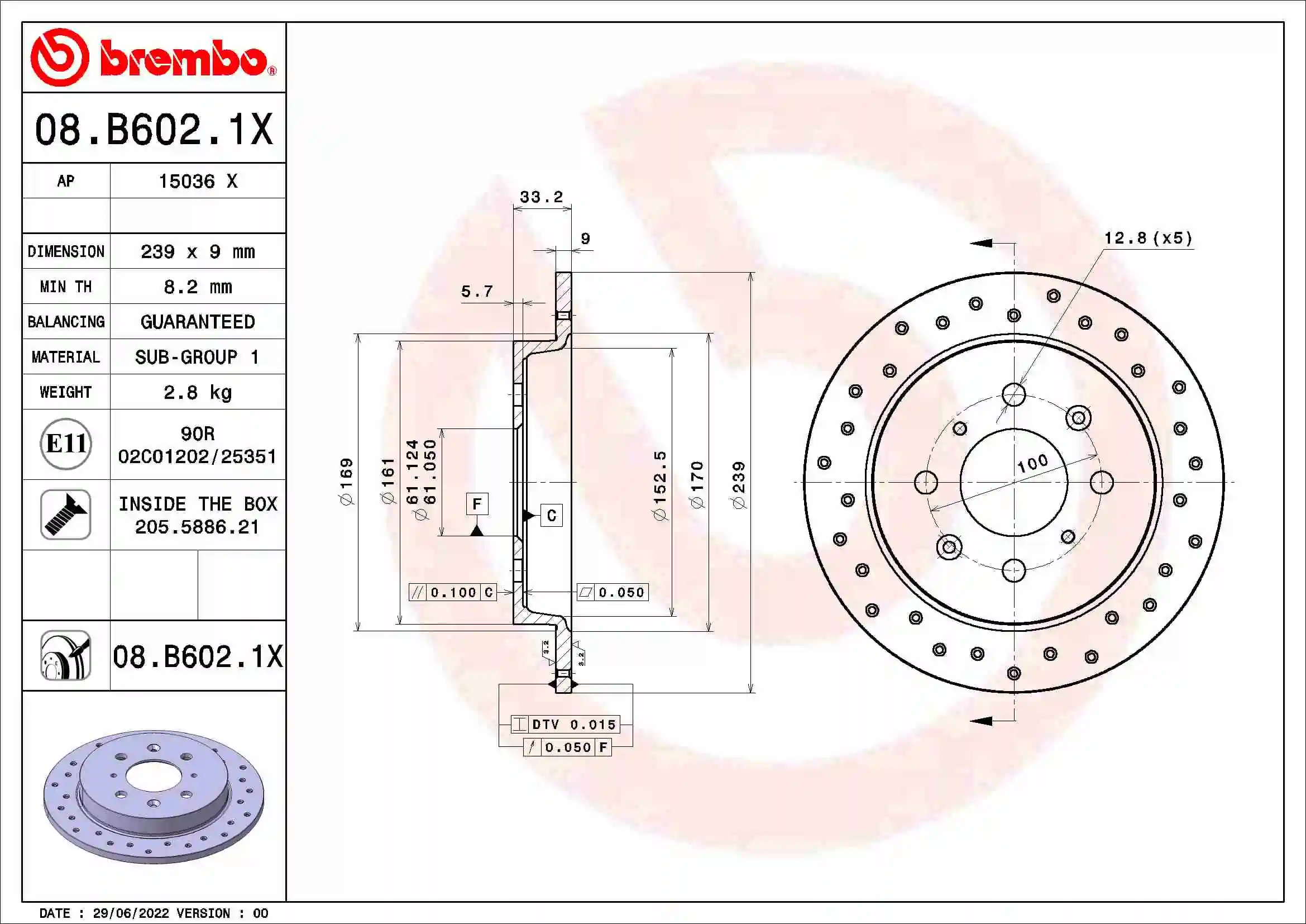Brake Disc XTRA LINE - Xtra 08.B602.1X