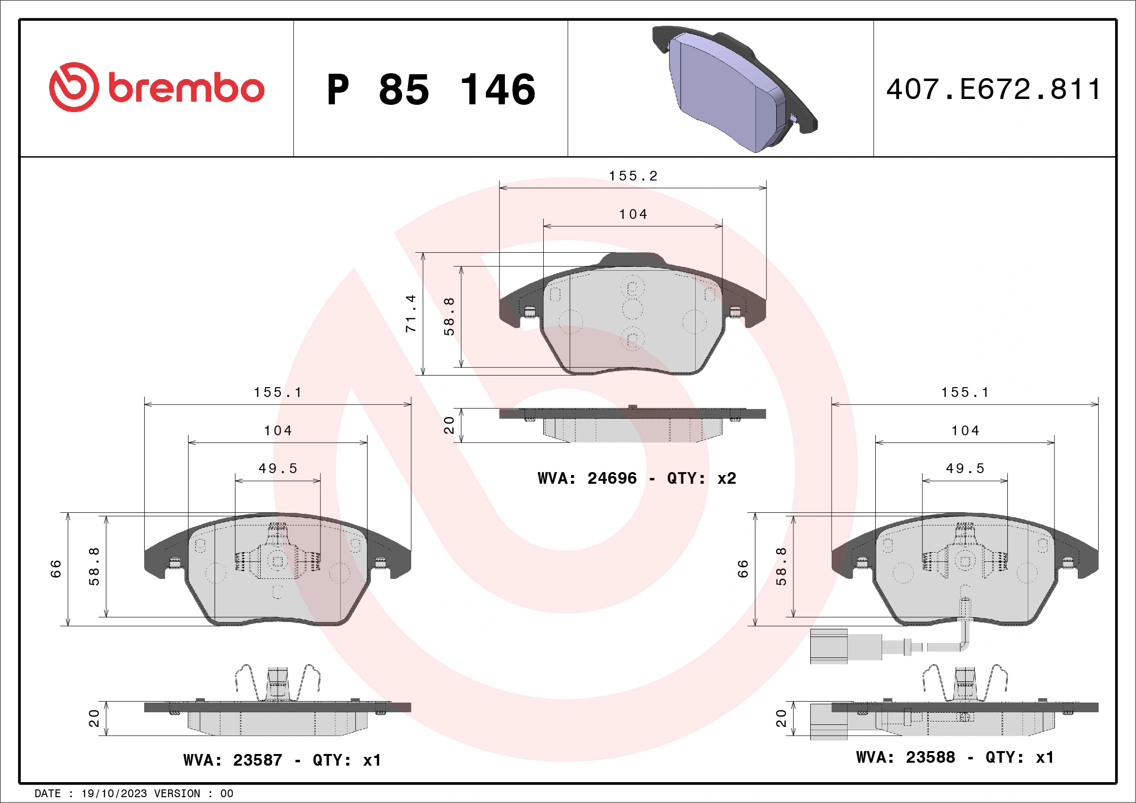 Brake Pad Set, disc brake PRIME LINE P 85 146
