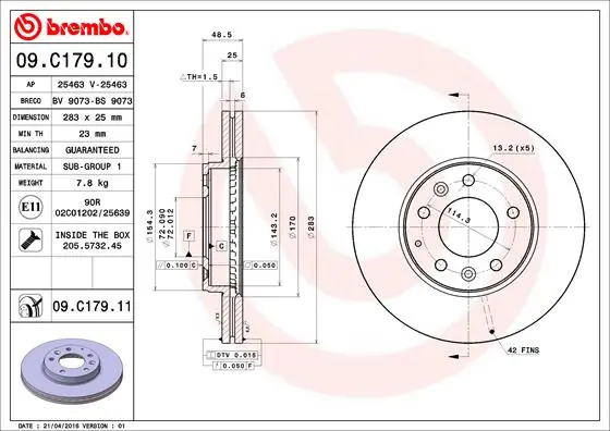 Brake Disc PRIME LINE - UV Coated 09.C179.11