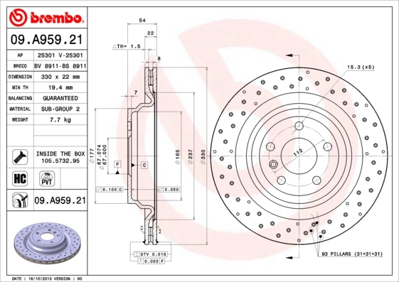 Brake Disc PRIME LINE - UV Coated 09.A959.21