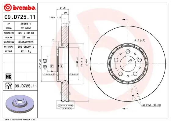 Brake Disc PRIME LINE - UV Coated 09.D725.11
