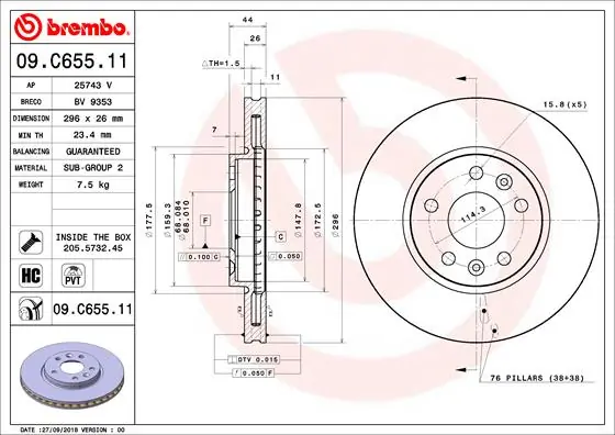 Brake Disc PRIME LINE - UV Coated 09.C655.11