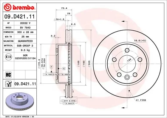 Brake Disc PRIME LINE - UV Coated 09.D421.11