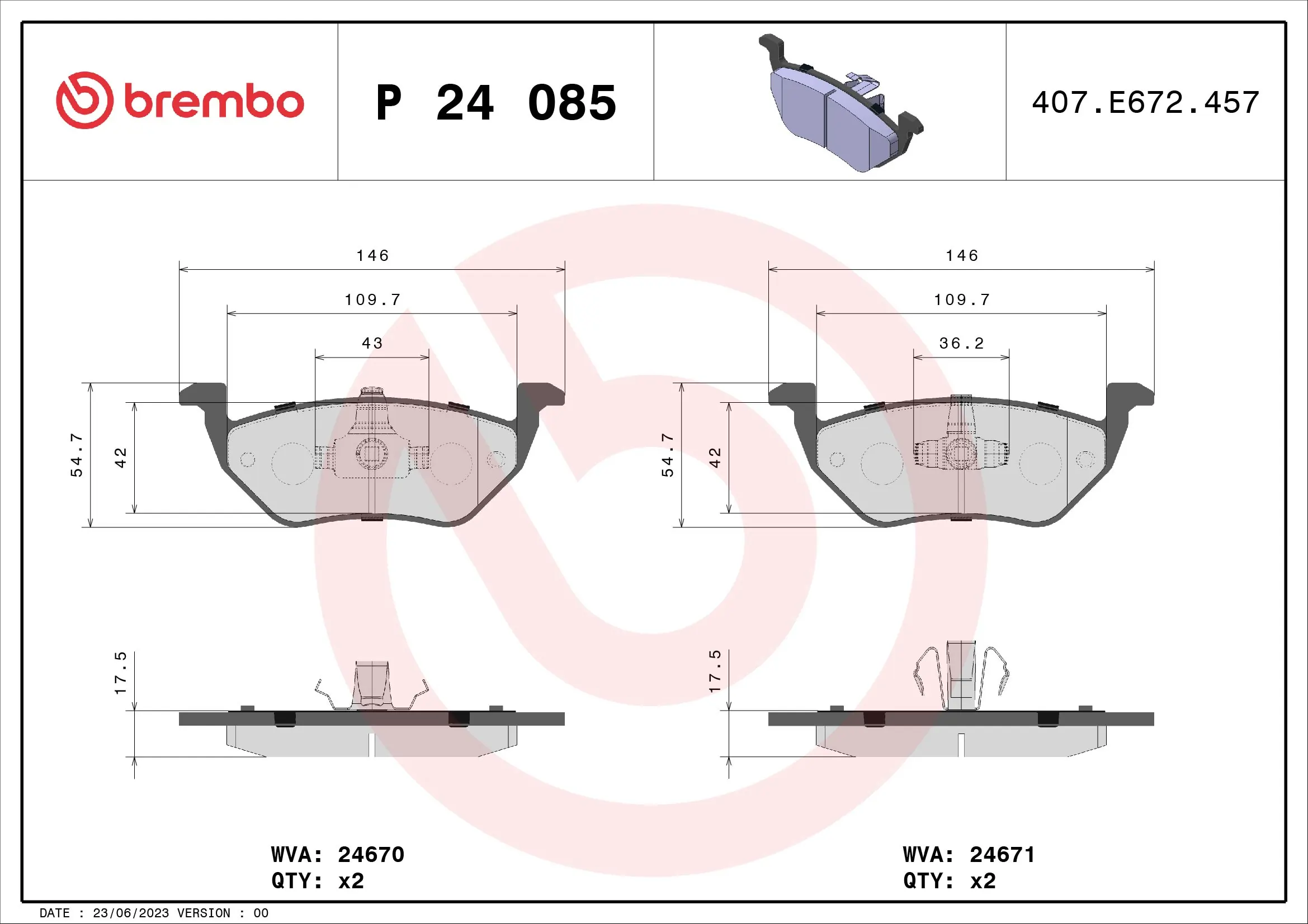 Brake Pad Set, disc brake PRIME LINE P 24 085