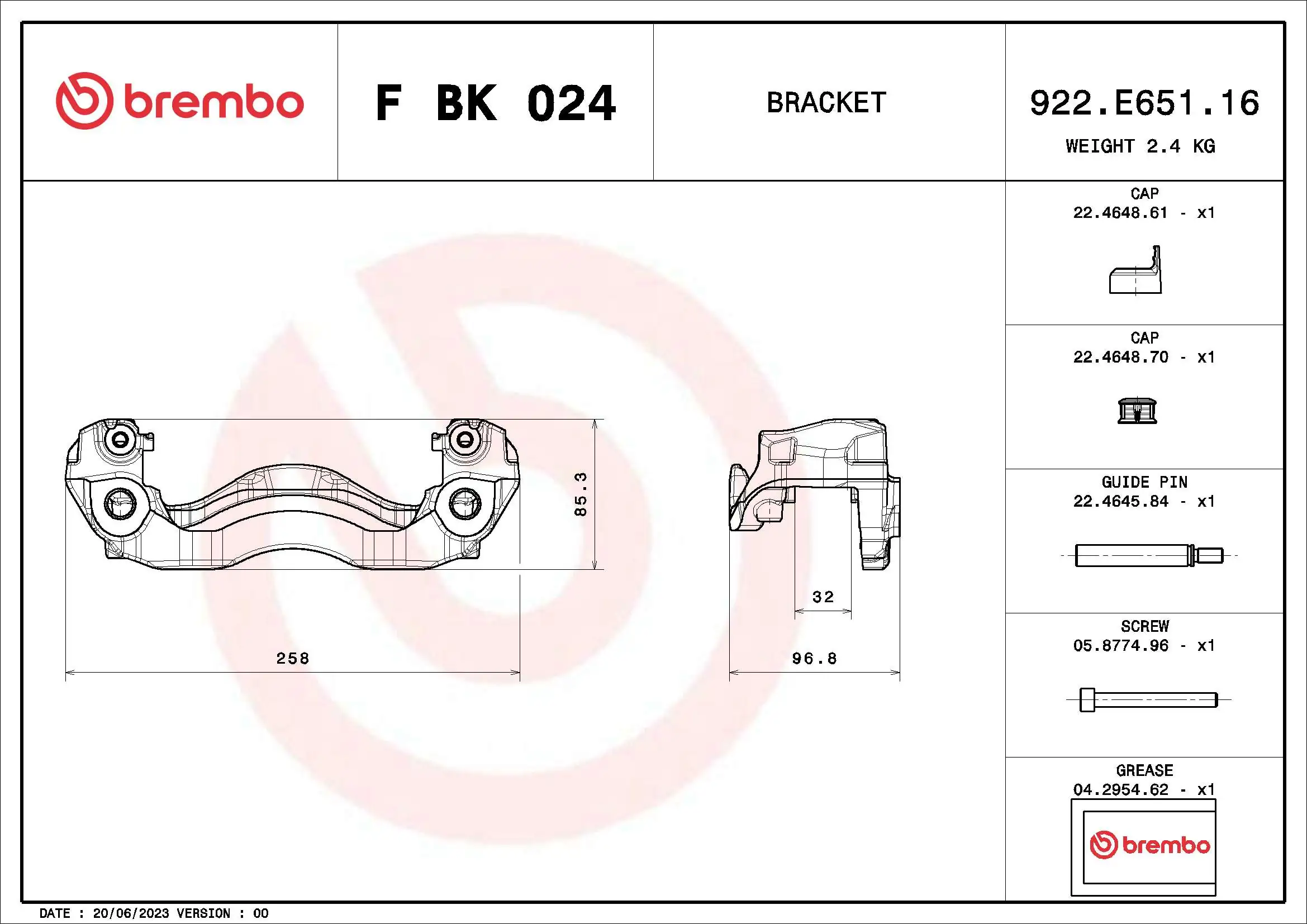 BREMBO F BK 024 Brake Caliper Bracket Set