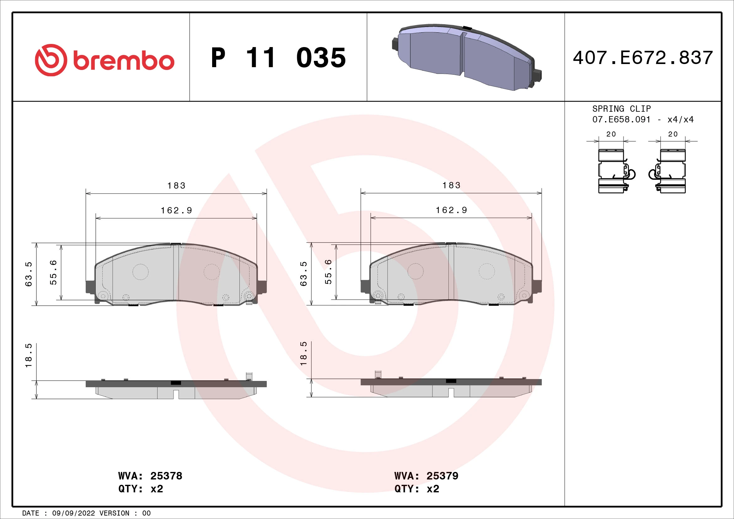 Brake Pad Set, disc brake PRIME LINE P 11 035