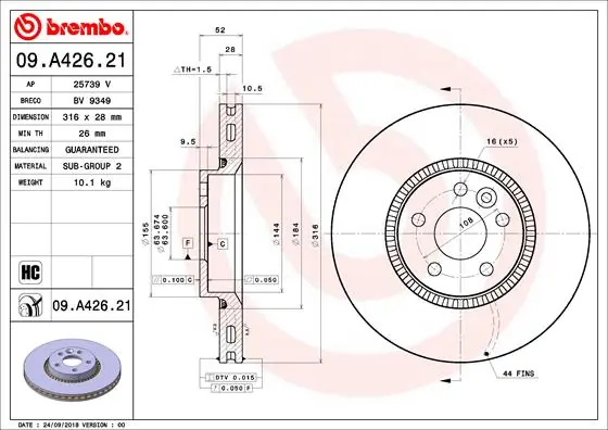 Brake Disc PRIME LINE - UV Coated 09.A426.21