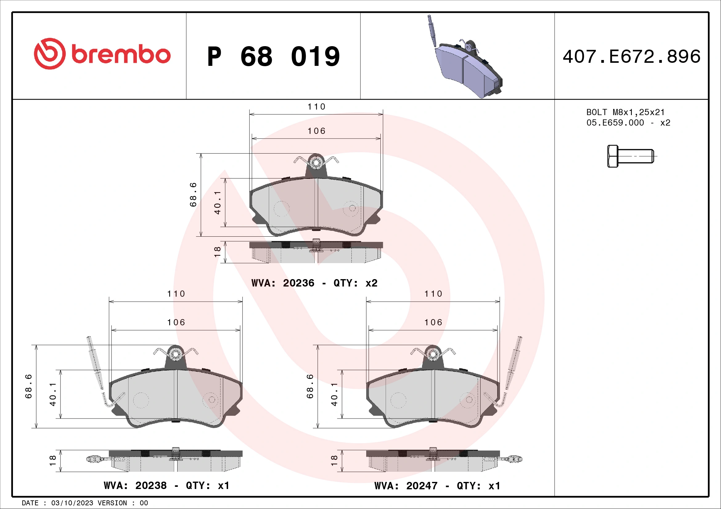Brake Pad Set, disc brake PRIME LINE P 68 019