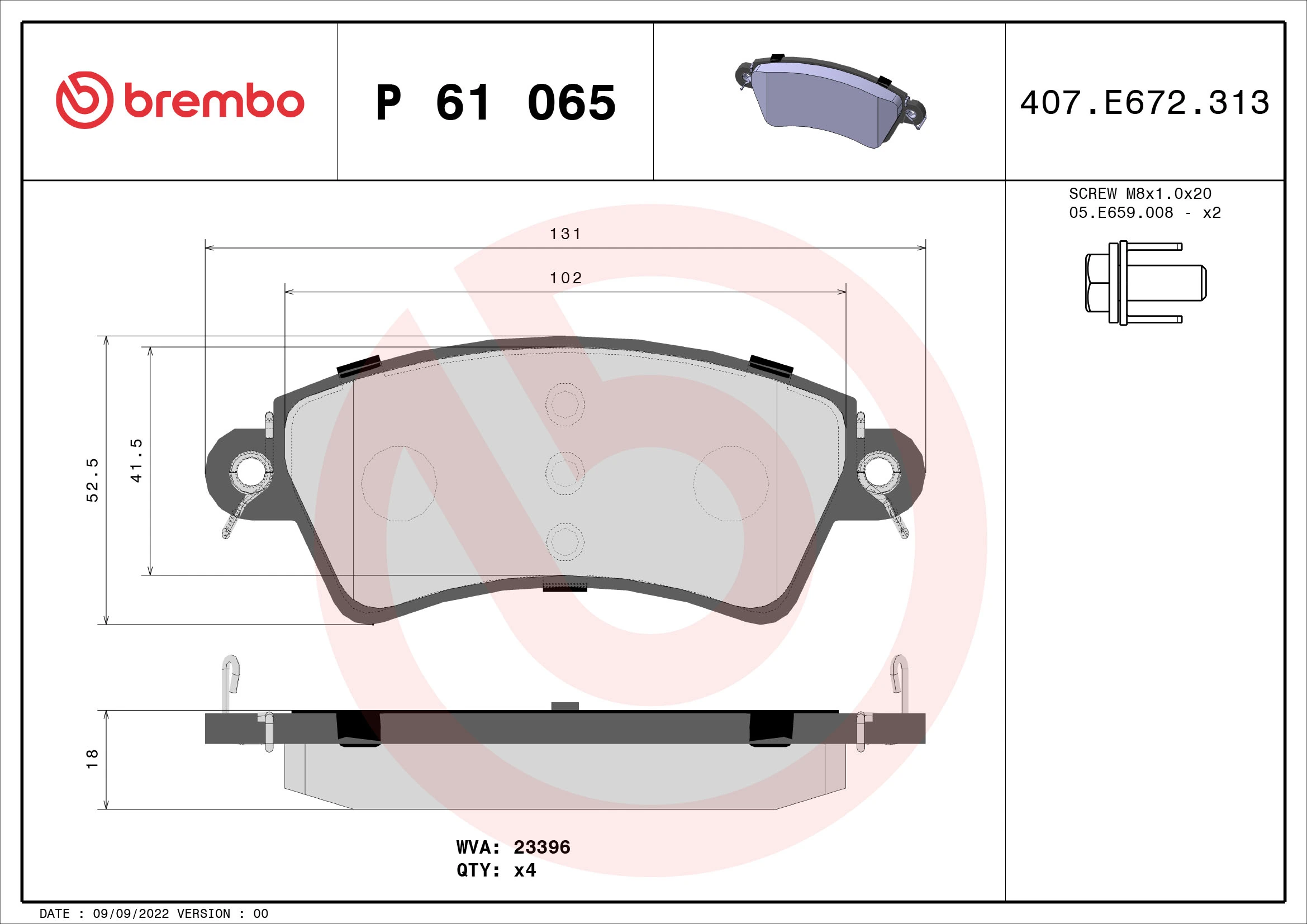 Brake Pad Set, disc brake PRIME LINE P 61 065