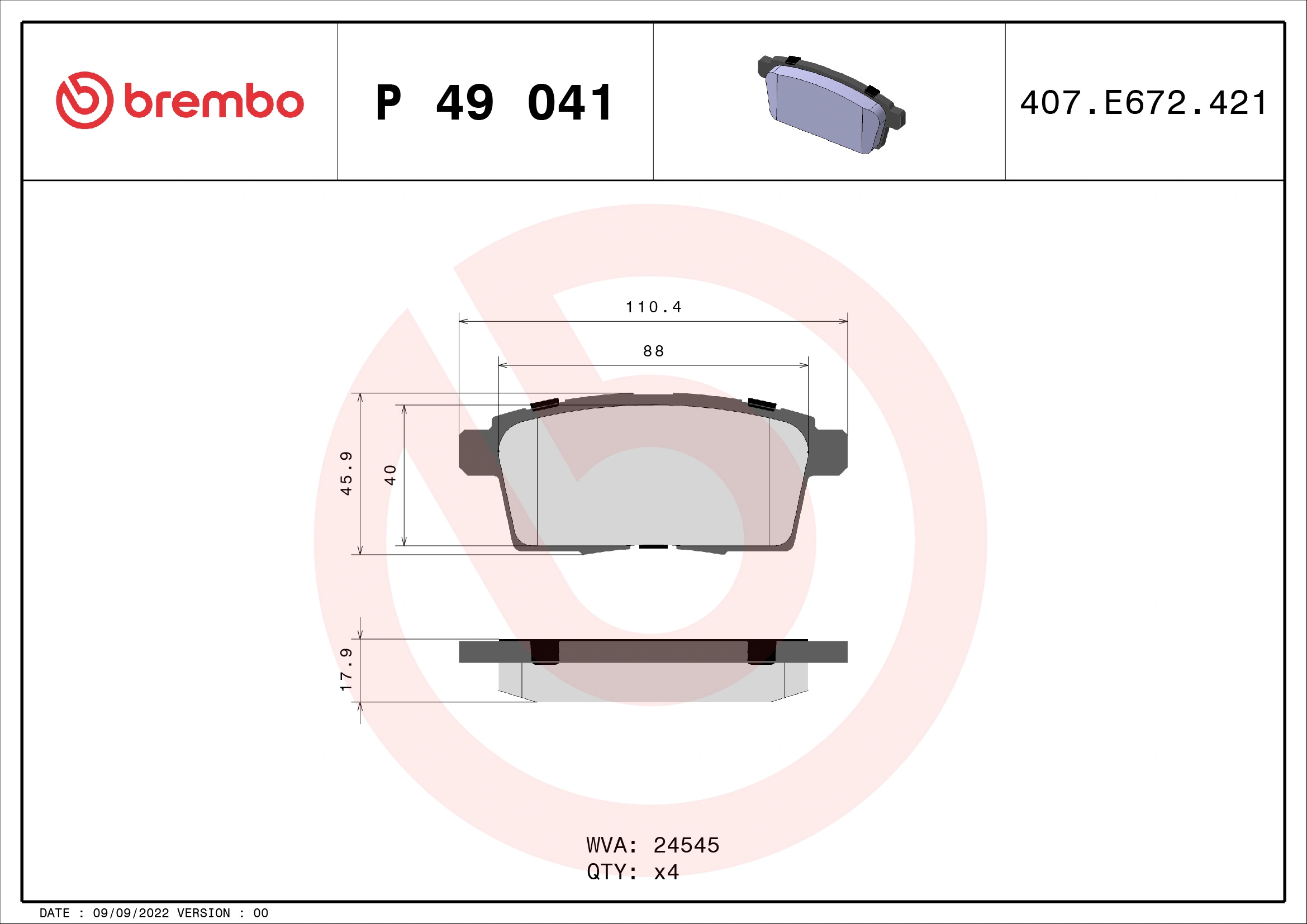 Brake Pad Set, disc brake PRIME LINE P 49 041