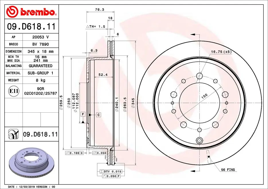 Brake Disc PRIME LINE - UV Coated 09.D618.11
