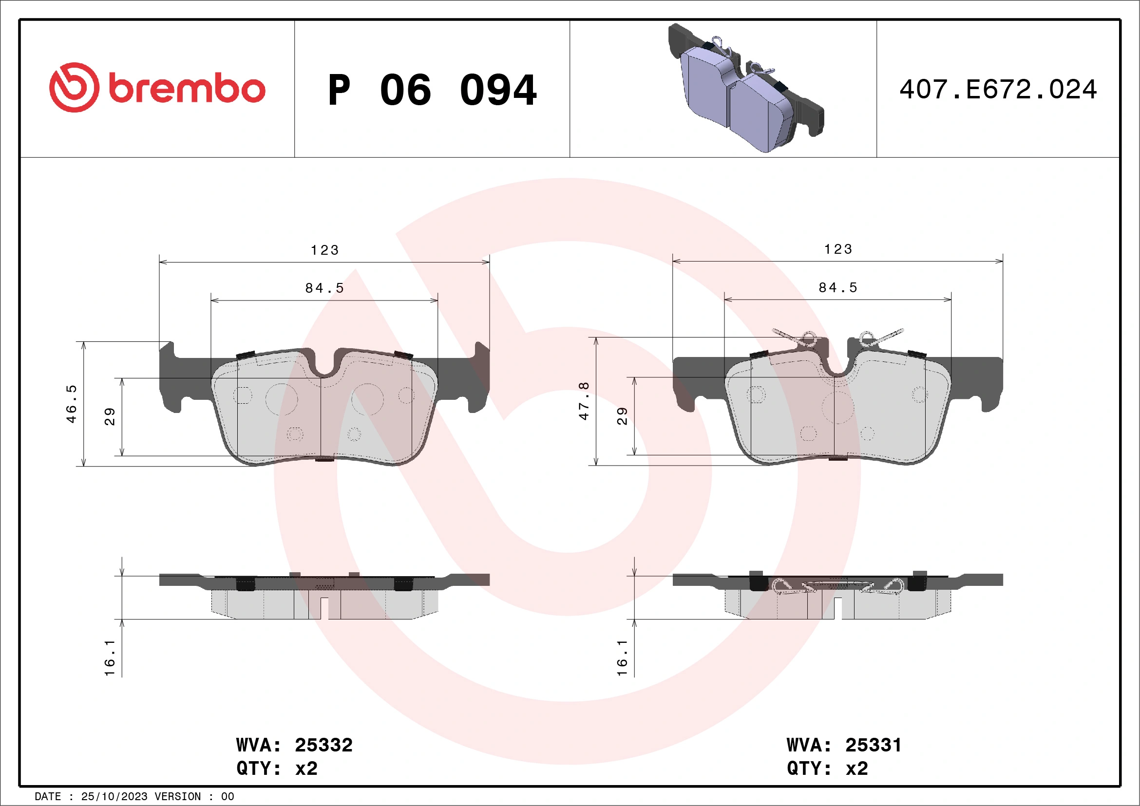 Brake Pad Set, disc brake PRIME LINE P 06 094