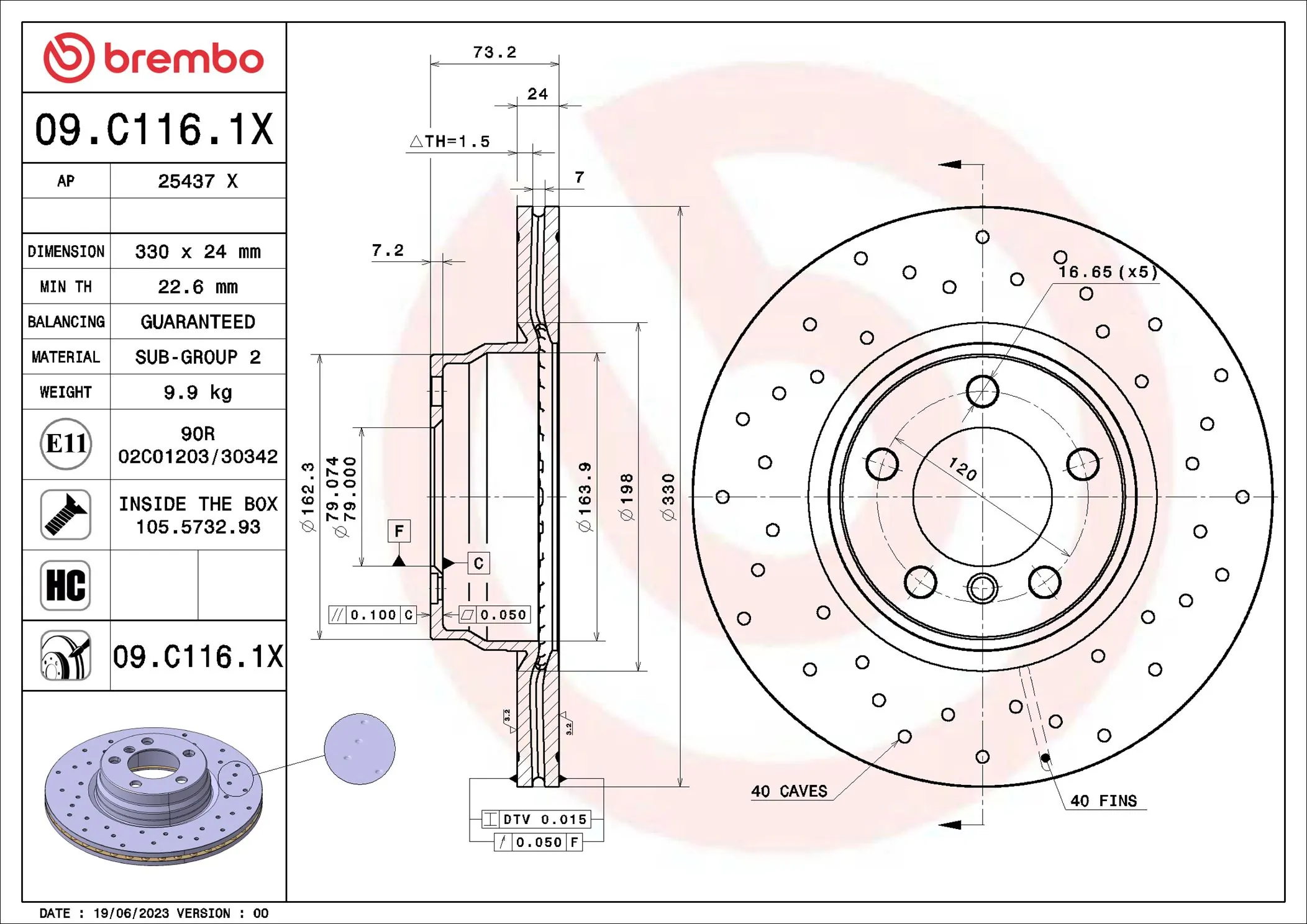 Brake Disc XTRA LINE - Xtra 09.C116.1X
