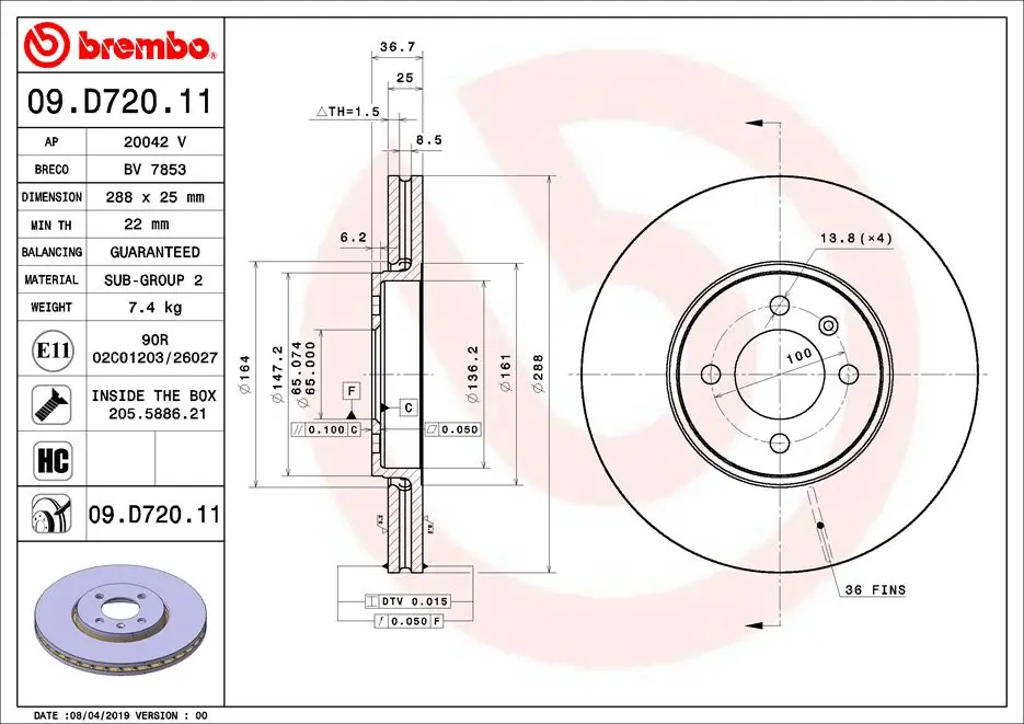 Brake Disc PRIME LINE - UV Coated 09.D720.11