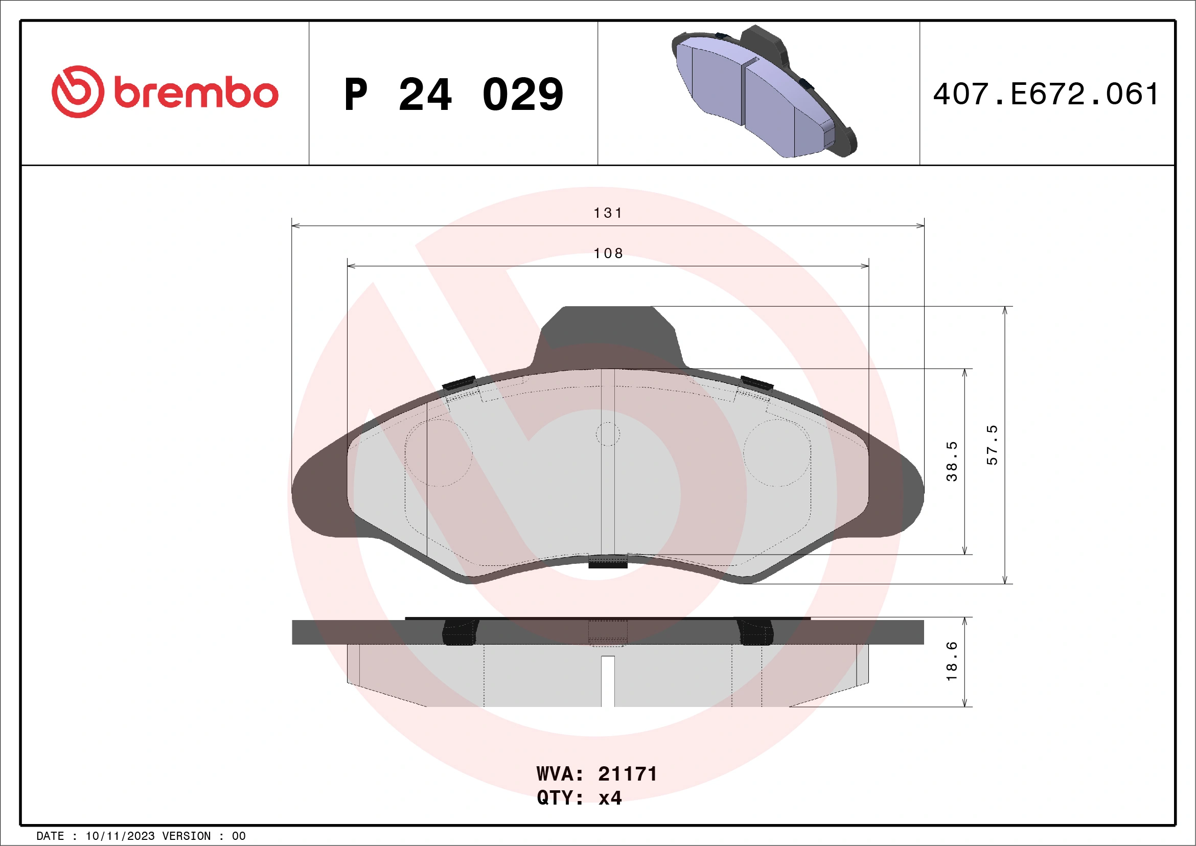 Brake Pad Set, disc brake PRIME LINE P 24 029