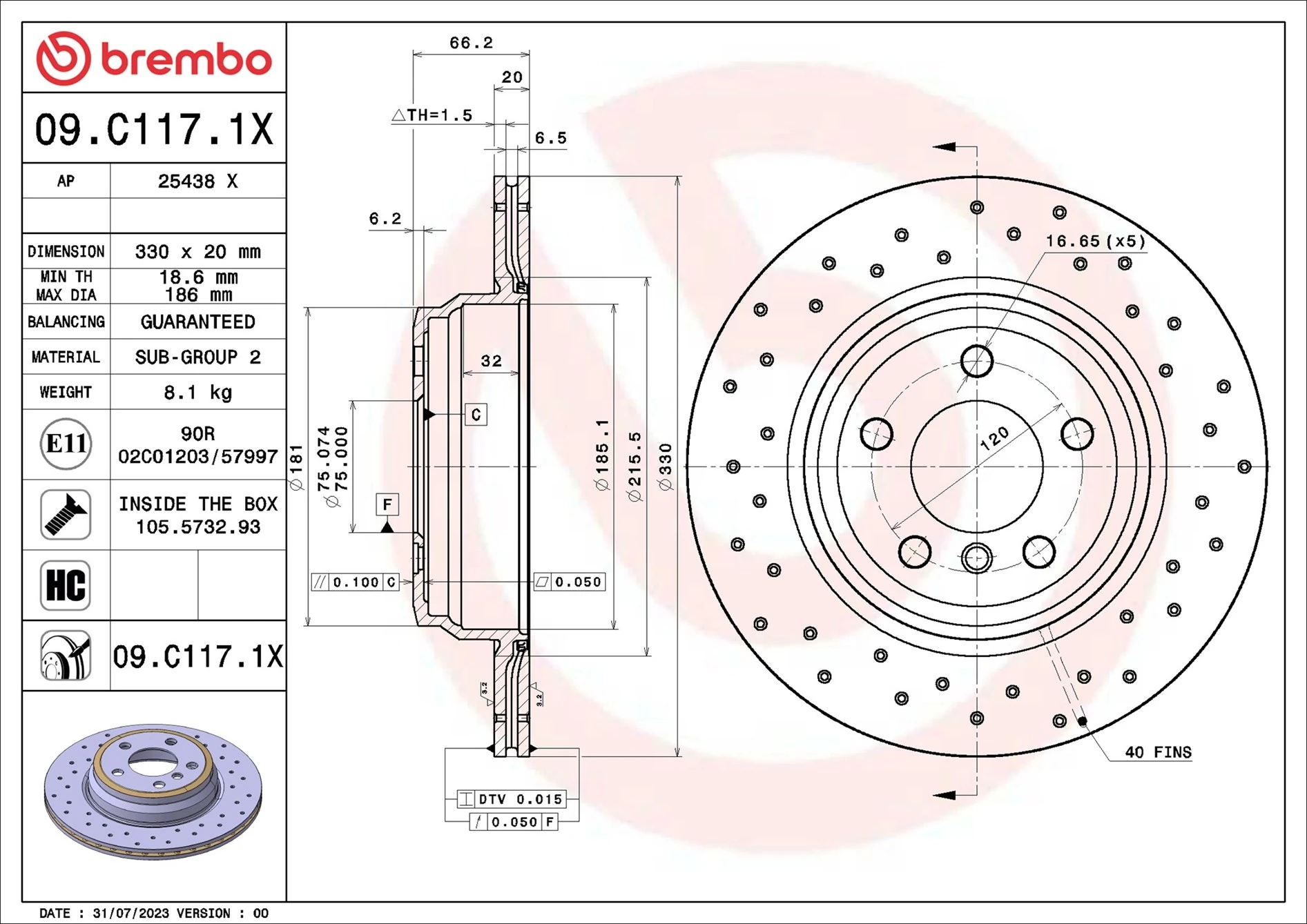 Brake Disc XTRA LINE - Xtra 09.C117.1X