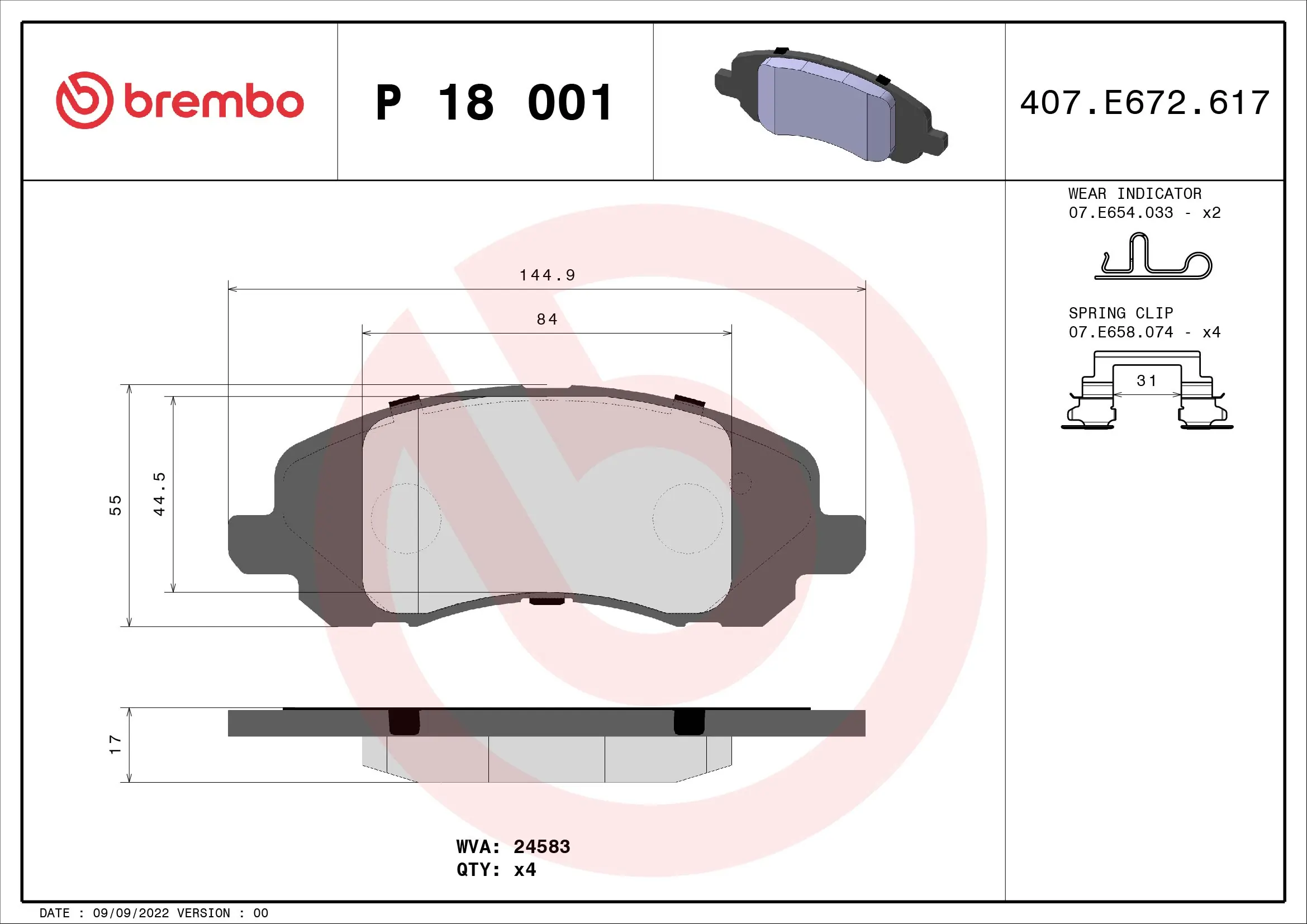 Brake Pad Set, disc brake PRIME LINE P 18 001