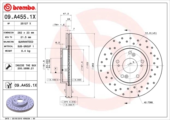 Brake Disc XTRA LINE - Xtra 09.A455.1X