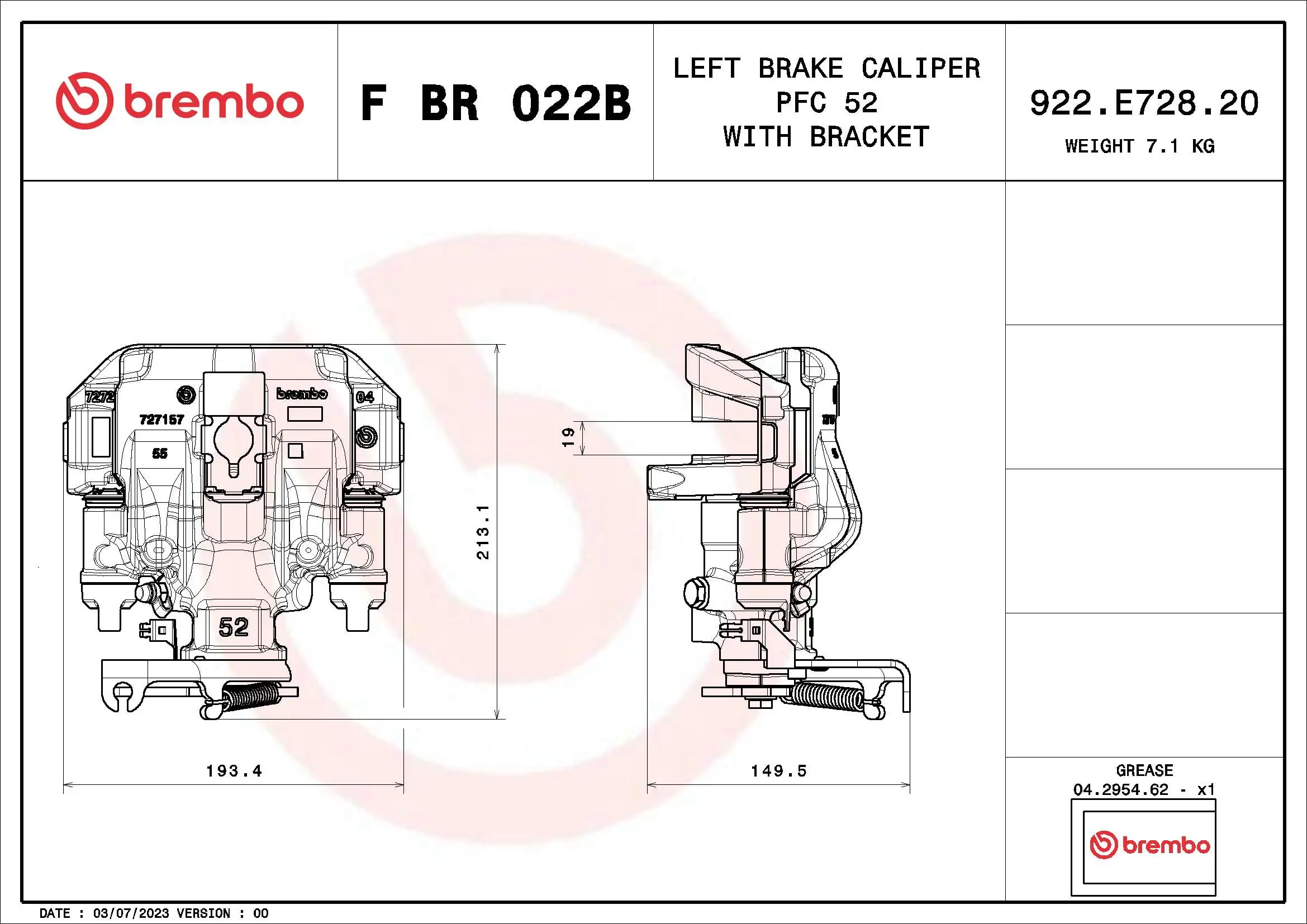 Brake Caliper PRIME LINE - With Brackets F BR 022B