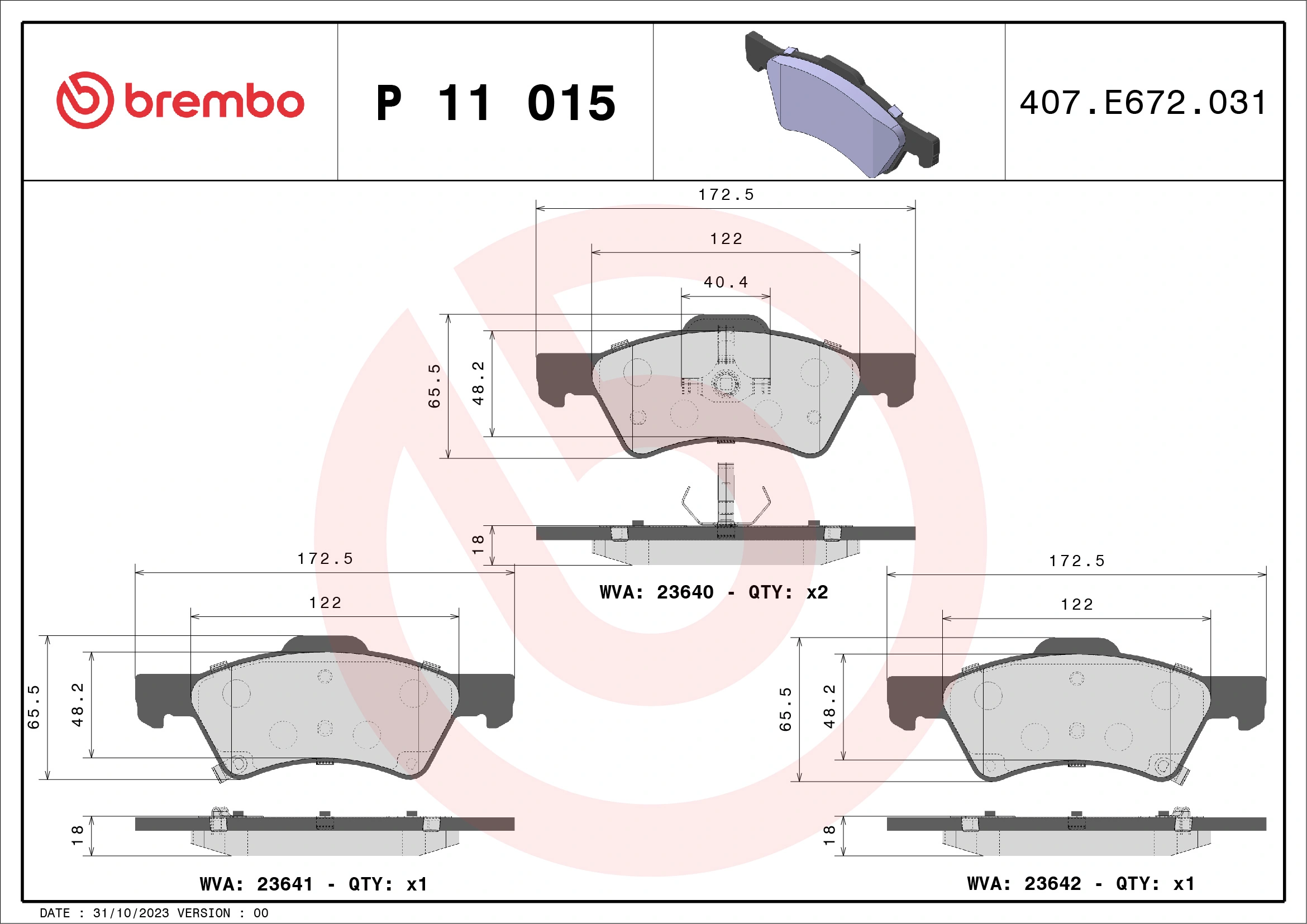 Brake Pad Set, disc brake PRIME LINE P 11 015